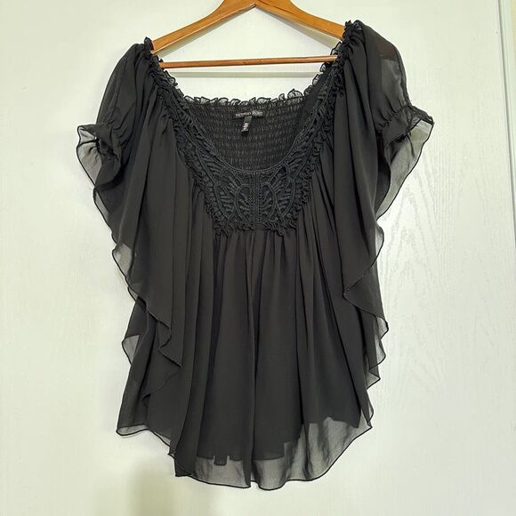 Victoria’s Secret Chiffon BOHO Cottage Romantic Flowy Stretchy Top Black S/M - Picture 12 of 16